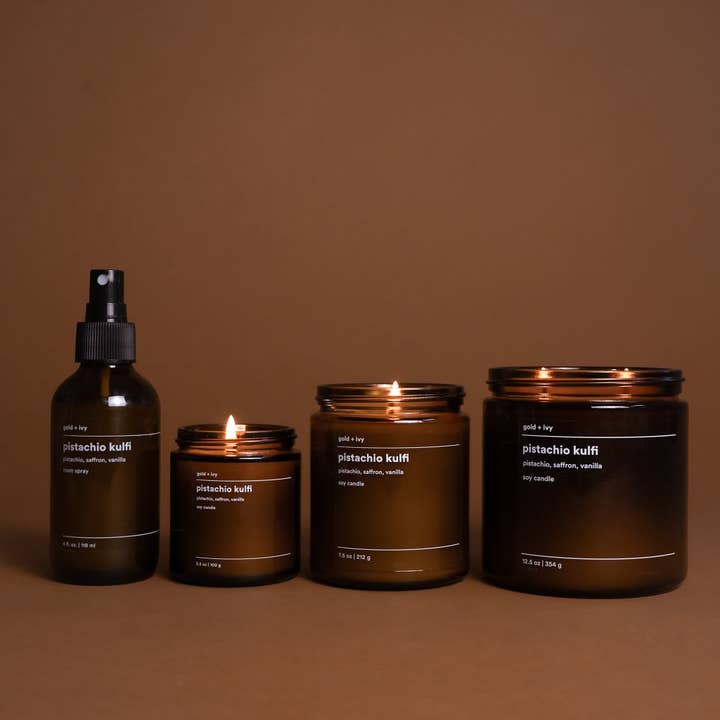 gold + ivy - Wholesale Jar/Filled Candle - pistachio kulfi soy candle - pistachio, saffron, vanilla
