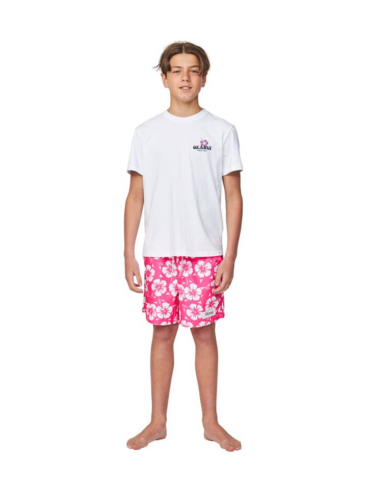 Okanui – Großhandel Badeshorts – Kinder – Badeshorts für Jungen, Hibiscus, Hot Pink