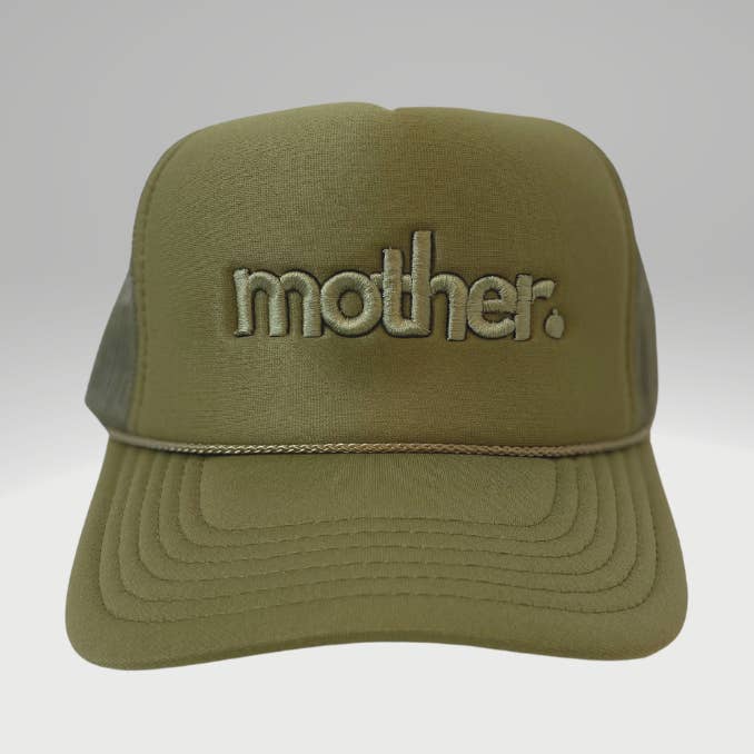 "mother." Embroidered Trucker Hat - Olive for wholesale by Mother Hats
