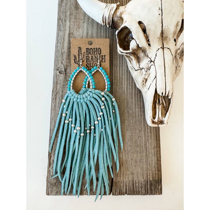 Boho Ranch Shop - Wholesale Tassel Earrings - Western Suede Long Tassel Teardrop Dangle Earrings4