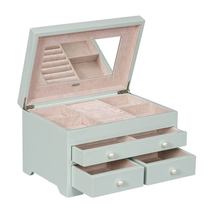 Mele and Co (Canada) - Wholesale Jewelry Box/Organizer - Mele and Co Bianca Wooden Jewelry Box in Seafoam Finish2
