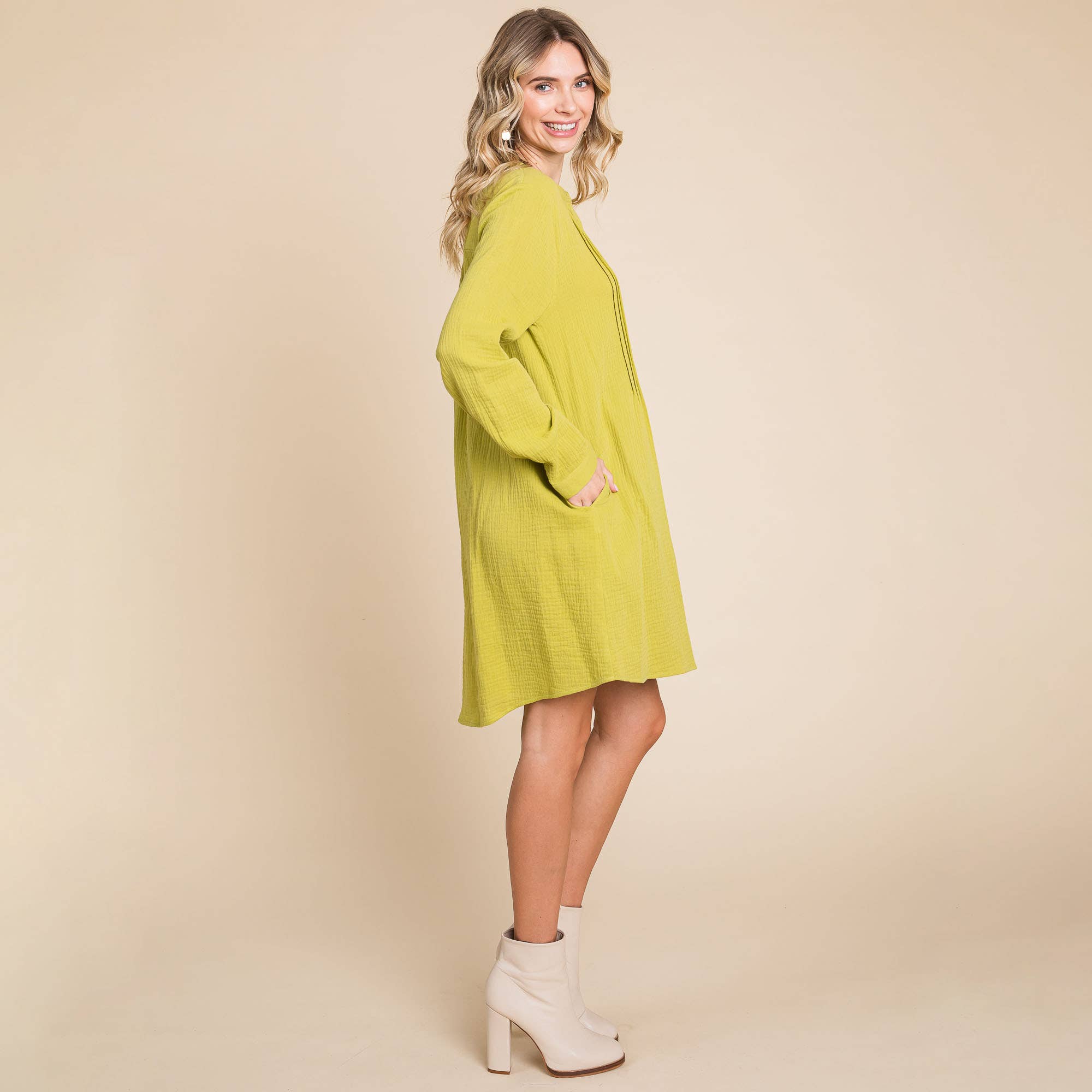 ROLYPOLY - Vente Robe – femme - Robe tunique en coton double gaze manches longues style henley18