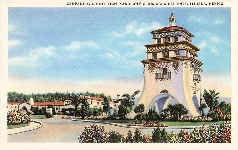Found Image Press - Vente Cartes postales - Carte postale MX-189 Campanile, Agua Caliente, Tijuana, Mexique0