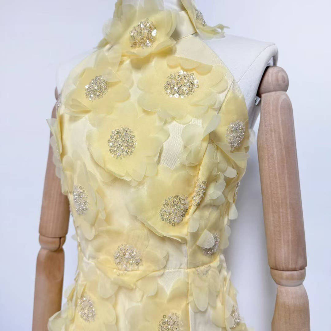 Productseeker - Wholesale Dress - Women's - DR751Y Halter Neck Sequin 3D Floral Backless Mini Dress29