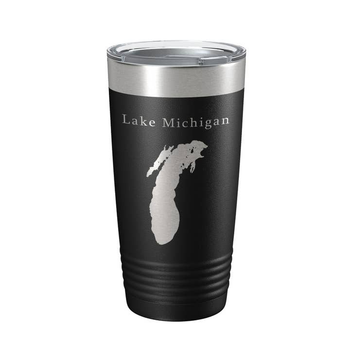 Tazza da viaggio con mappa del lago Michigan, isolante, incisa al laser, tazza da caffè Illinois, Wisconsin, Indiana Michigan, 20 oz per la vendita all'ingrosso da parte di CarveBright