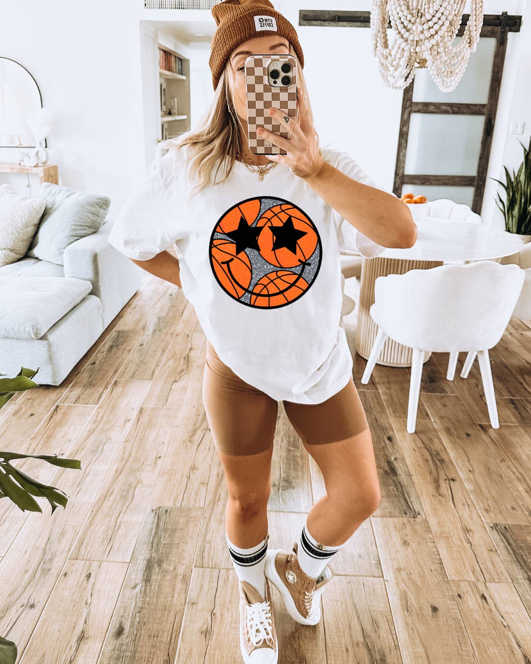 Uncommon Label - Wholesale Screen Printed T-Shirt - Women's - Sparkle Smiley Basketball Adult Tee