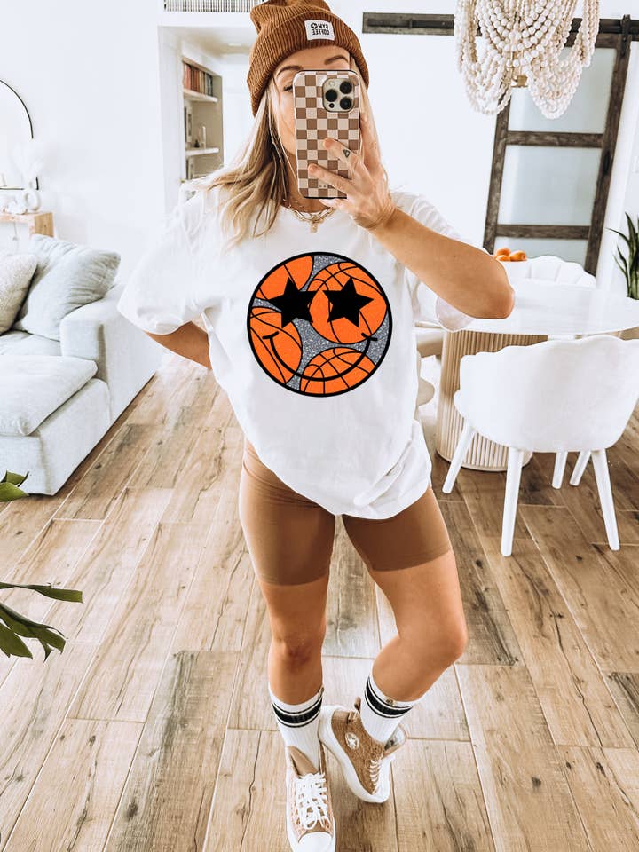 Uncommon Label - Wholesale Screen Printed T-Shirt - Women's - Sparkle Smiley Basketball Adult Tee0