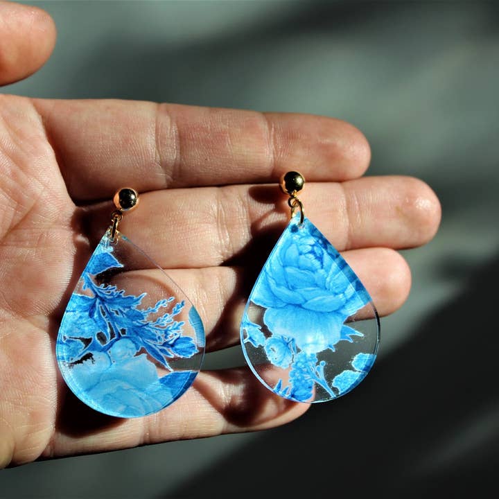 Blue Acrylic Earrings for wholesale by Herbert & Husky