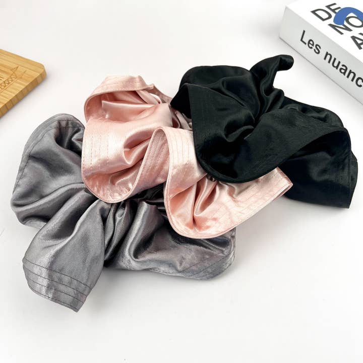 Pleated Satin Solid Color Scrunchie, French Vintage Hair Tie for wholesale by TheDivaSoap
