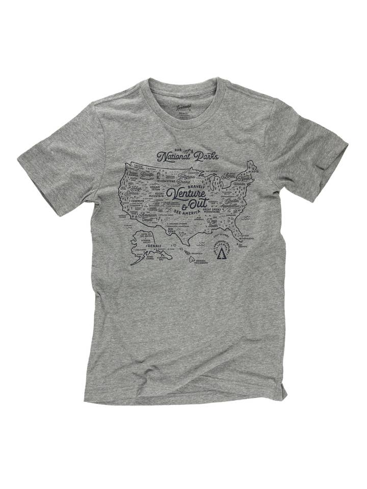 The Landmark Project - Wholesale Screen Printed T-Shirt - Unisex - National Parks Map Tee1