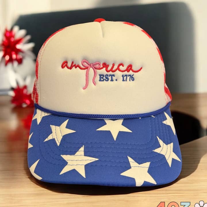 403 Designs - Wholesale Trucker Hat - Unisex - America EST. 1776- Embroidered 4th of July Trucker Hat 0