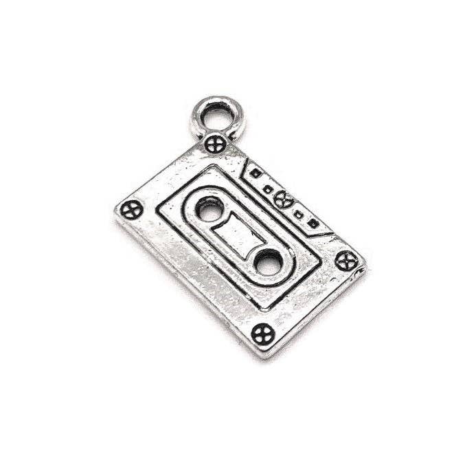 Guerrilla Charm - Wholesale Individual Charm/Pendant - Silver Cassette 3D Charms, 27x13mm1