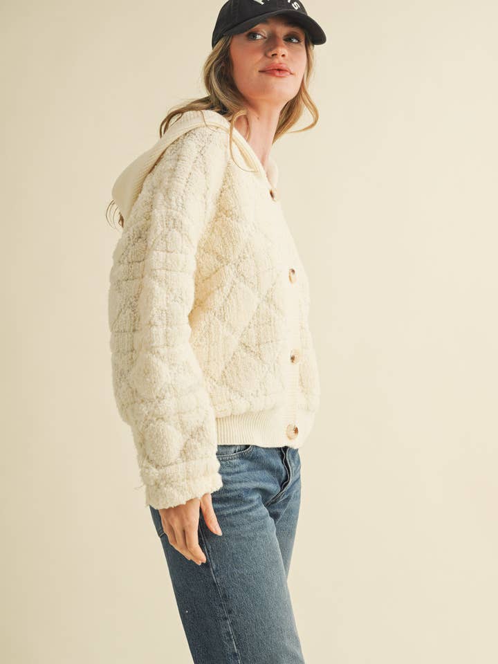 &MERCI - Wholesale Cardigan - Women's - FUZZY KNIT HOODIE CARDIGAN MSW1094112