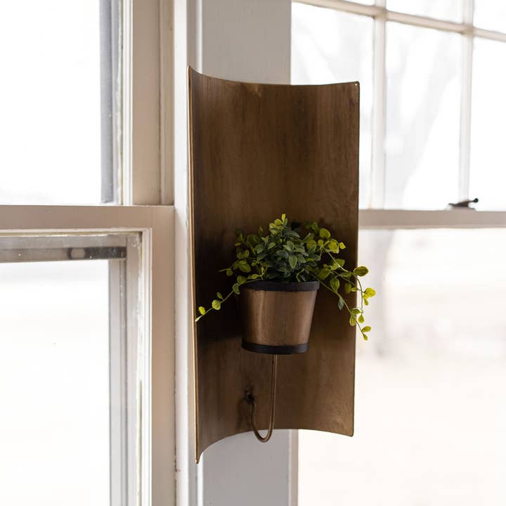 Foreside Home & Garden - Wholesale Wall Planter - SALE - Brass Boho Decor Curved Wall Planter Pot Metal