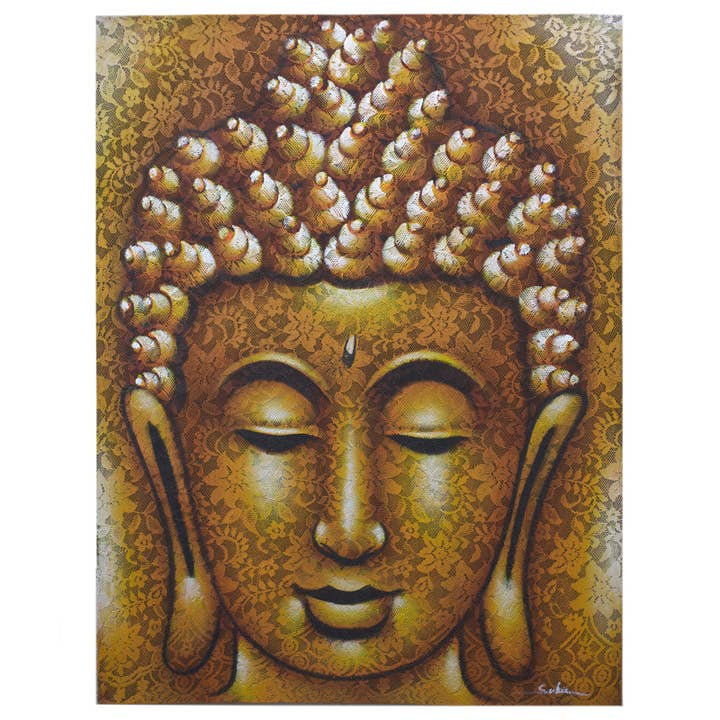 Peinture de Bouddha - Détail en brocart doré pour la vente par Ancient Wisdom