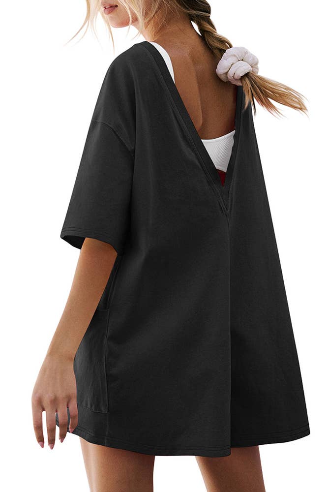 UNISHE - Wholesale Romper - Women's - Backless V Neck Short Sleeves Loose Pockets Romper ASJP07919