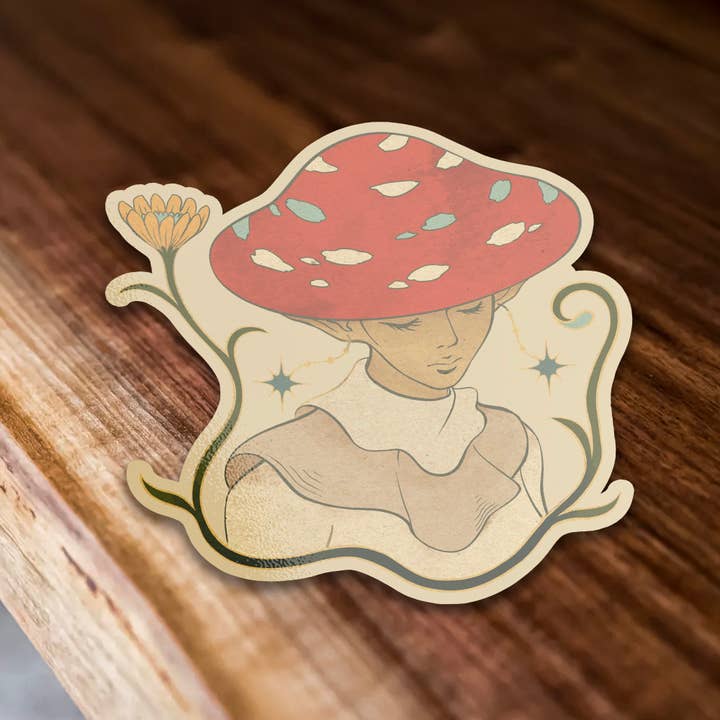 Sticker Bull - Wholesale Sticker - Hand Drawn Illustrated Cute Fairy Pixie Mushroom Cap Sticker