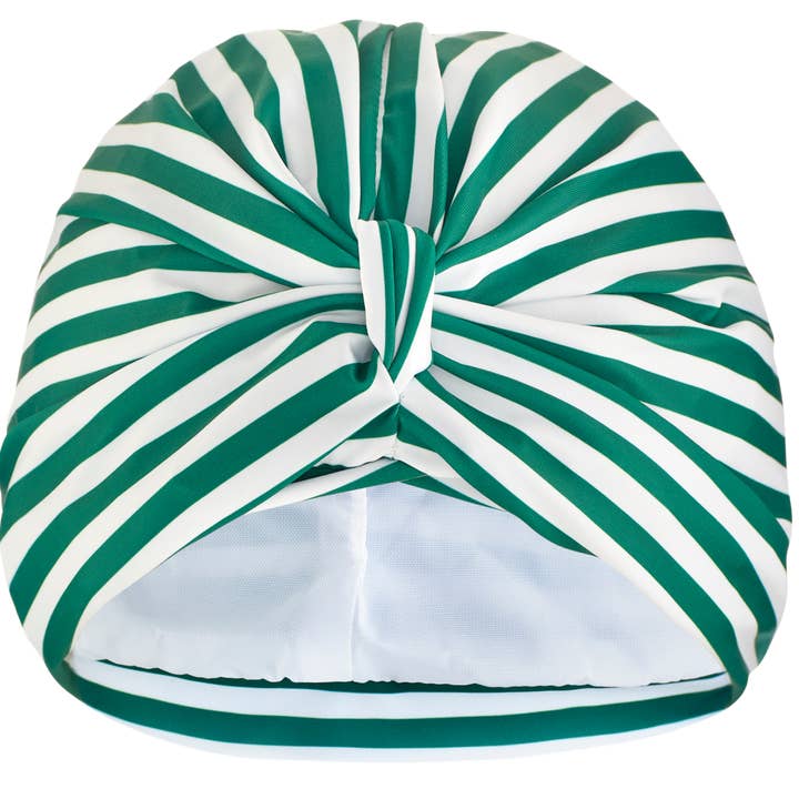 Stripey Green Jersey Lined Drying Turban for wholesale by Dilly Daydream