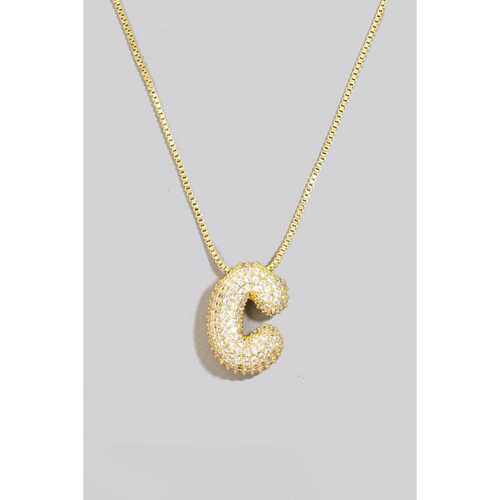 The Looks by Fame Accessories - Wholesale Pendant/Charm Necklace - Pave Bubble Initial Pendant Necklace