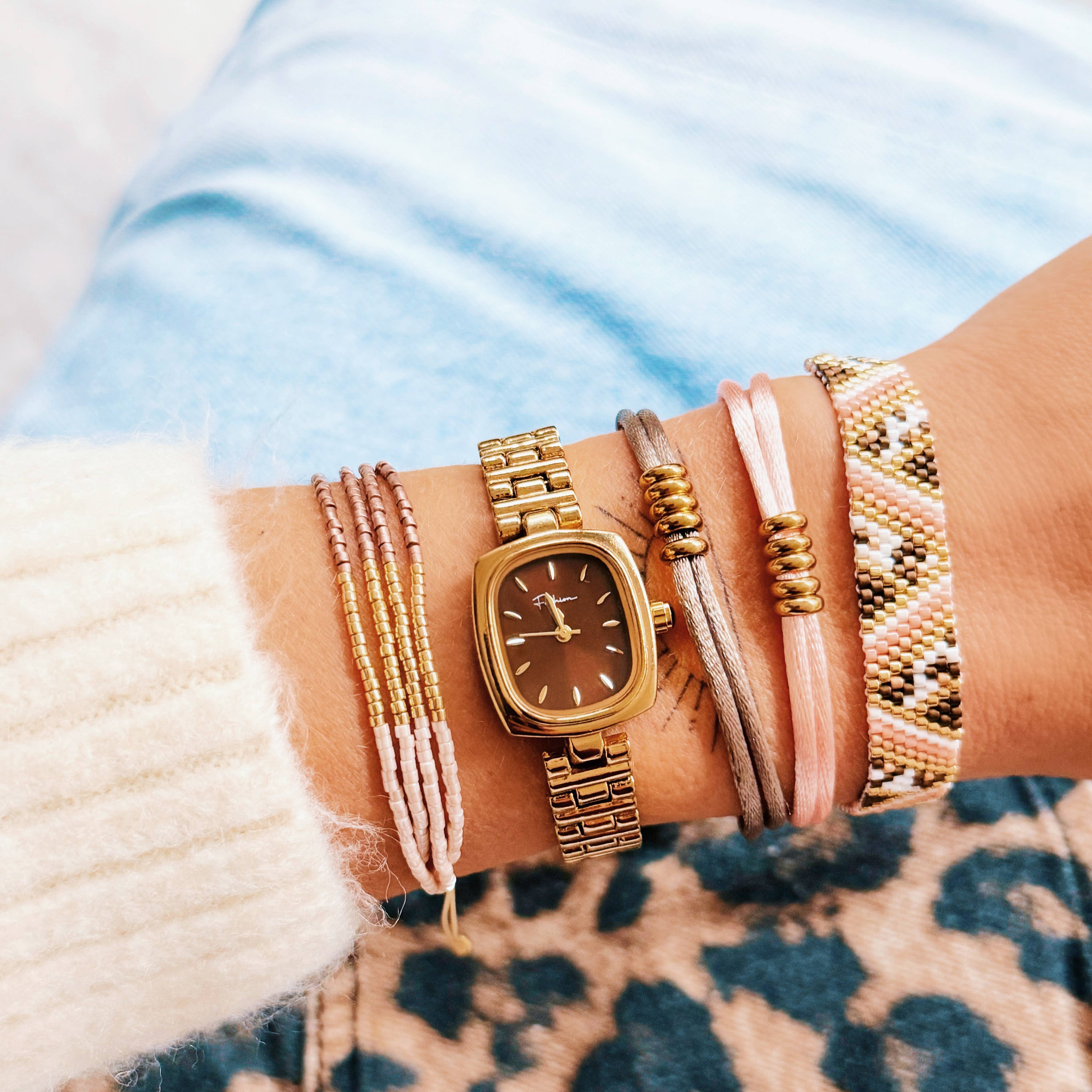 Bazou - Wholesale Beaded Bracelet - Quadruple miyuki bracelet - nude/taupe/gold plated2