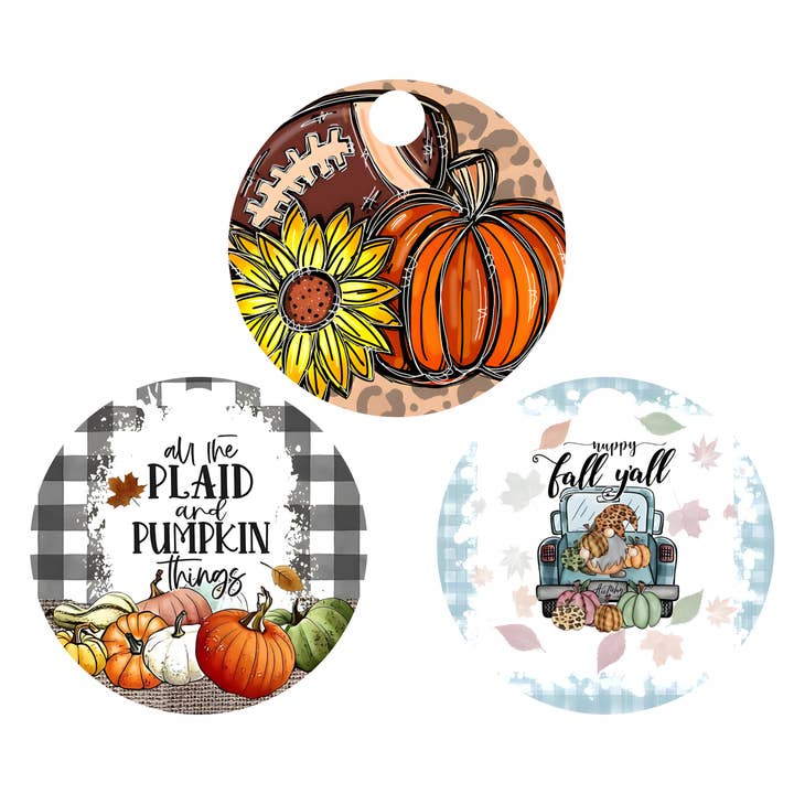 Fall 2 Round Tumbler Topper 3 Assorted for wholesale by JAC Wholesale