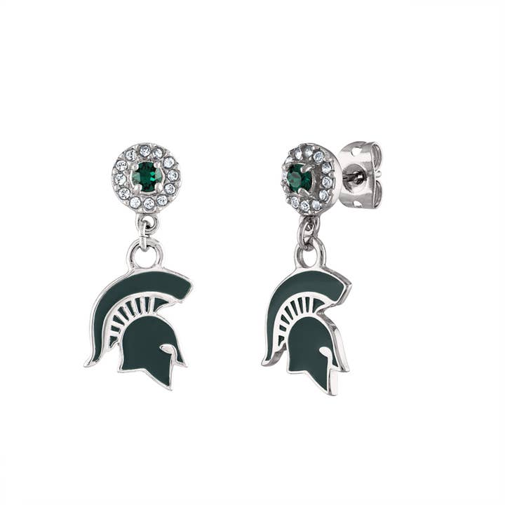 Stone Armory - Wholesale Dangle Earrings - Michigan State Spartan Crystal Drop Earrings