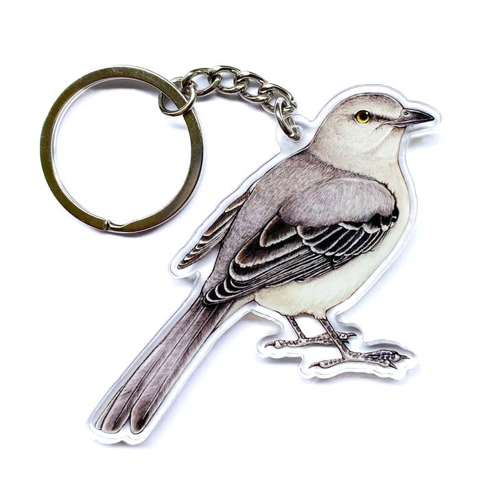 Northern Mockingbird Double-Sided Acrylic Keychain for wholesale by Allison Stoiser Art