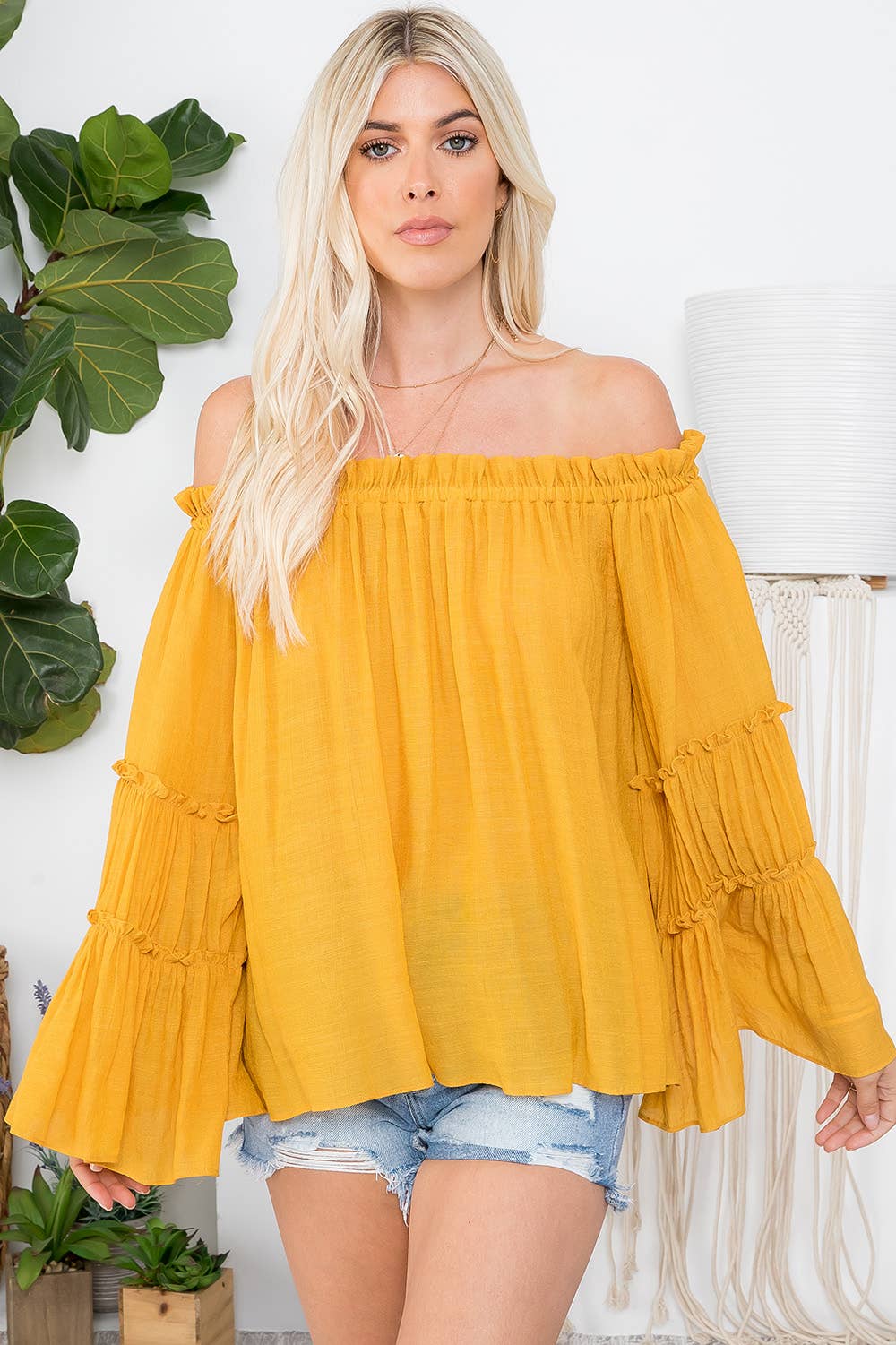 Sweet Lovely by Jen - Wholesale Blouse – Women’s - OFF SHOULDER TIERED BELL SLEEVE TOP15