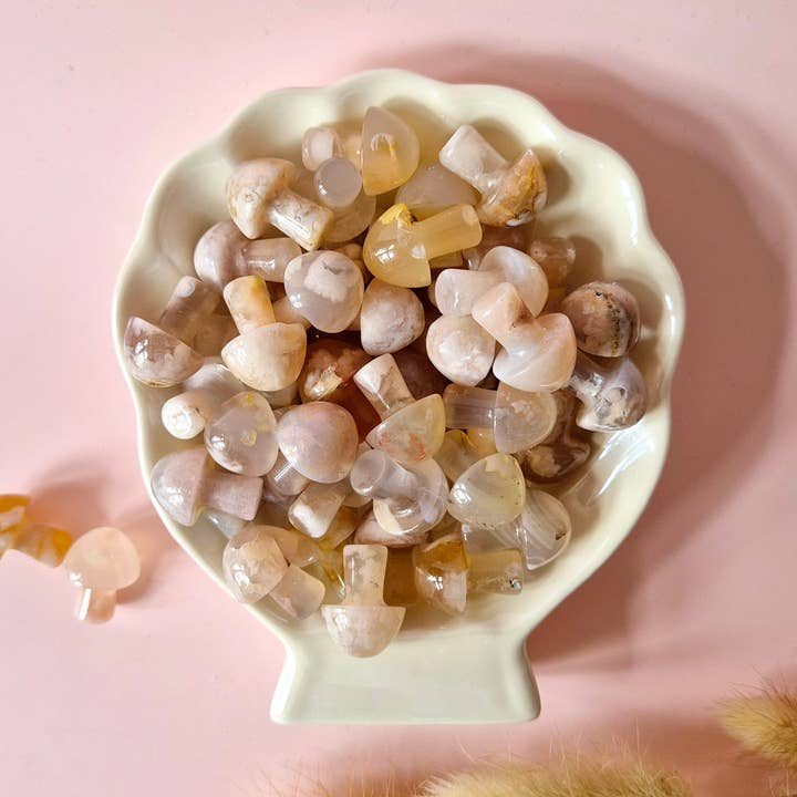 Moonlight Gemstones - Wholesale Spiritual stone/crystal - Mini Gemstone Mushroom – Cherry Blossom Agate (2 cm) Mushroom Mushie0