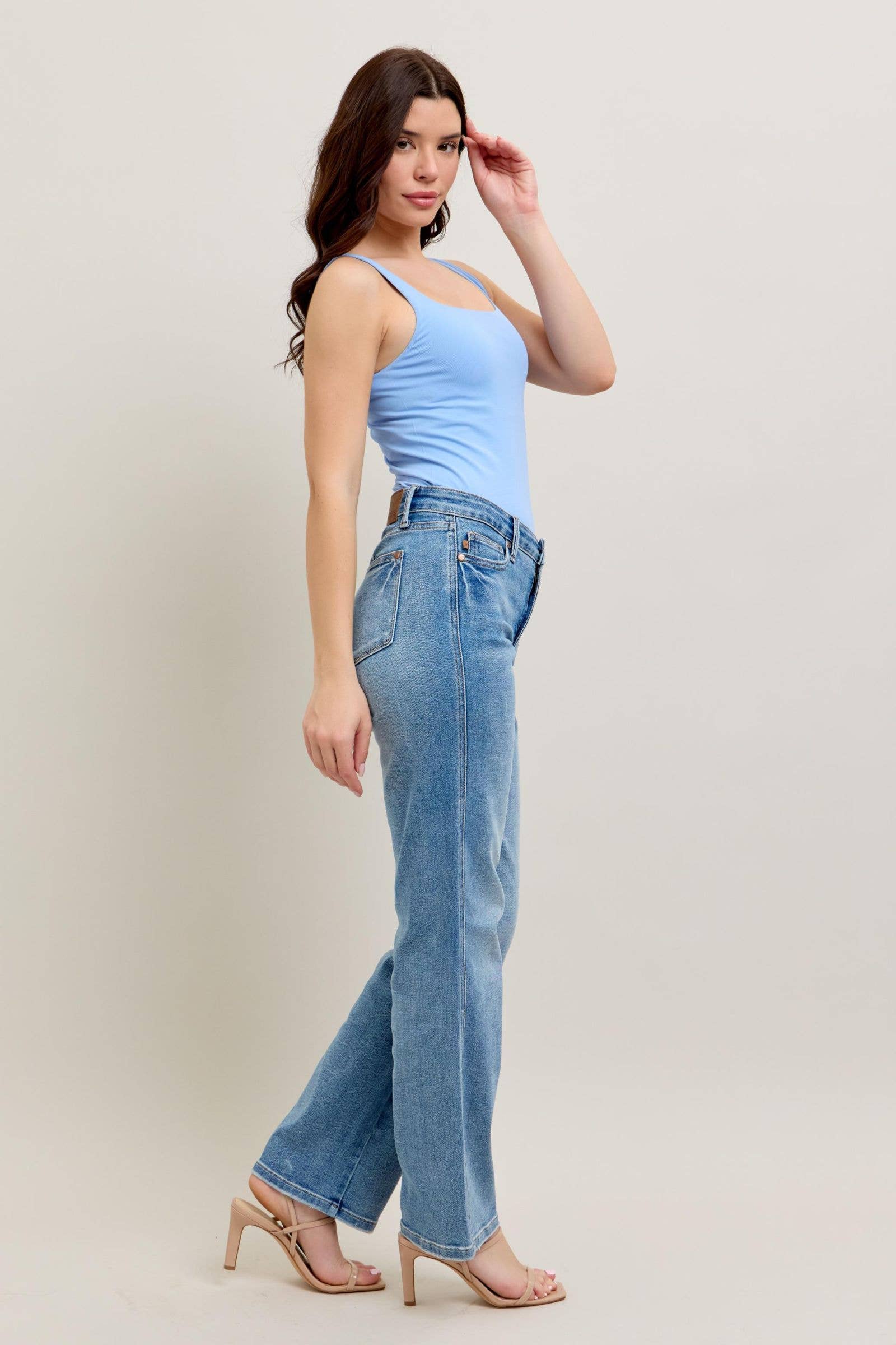 Watermelon Apparel - Wholesale Jeans - Women's - Judy Blue Mid Rise Tummy Control Vintage Wash Straight Jeans7