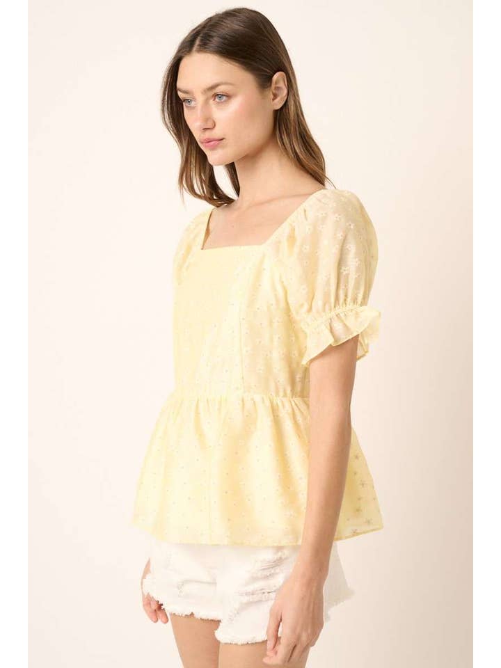 mittoshop – wholesale Blouse – Women’s – DAISY FLOWER PRINT PUFF SLEEVE PEPLUM BLOUSE