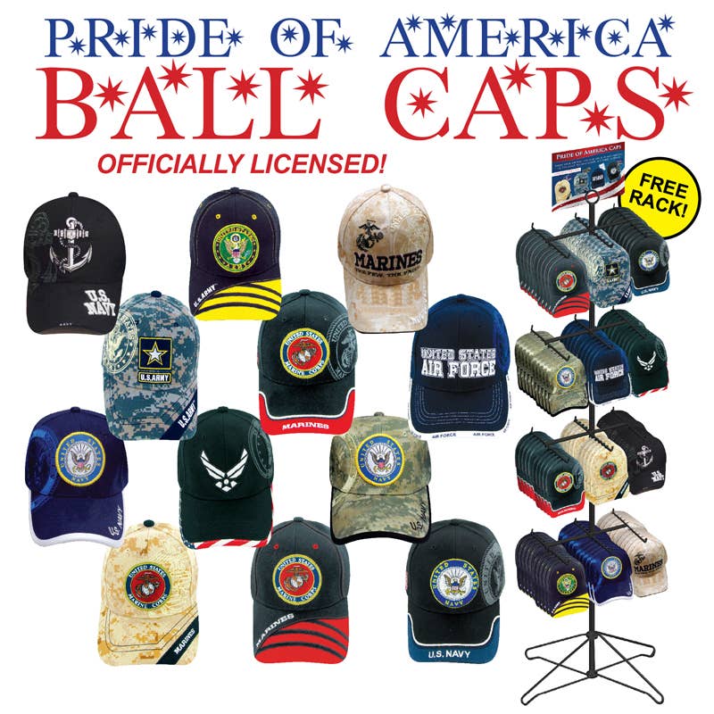 Deluxe Import Trading - Wholesale Hat Rack - Officially Licensed Military Caps 96 pc Display0