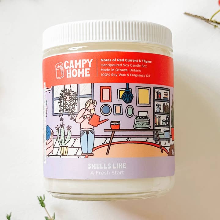 Candela al ribes rosso e timo - cera di soia ecologica per la vendita all'ingrosso da parte di Campy Home