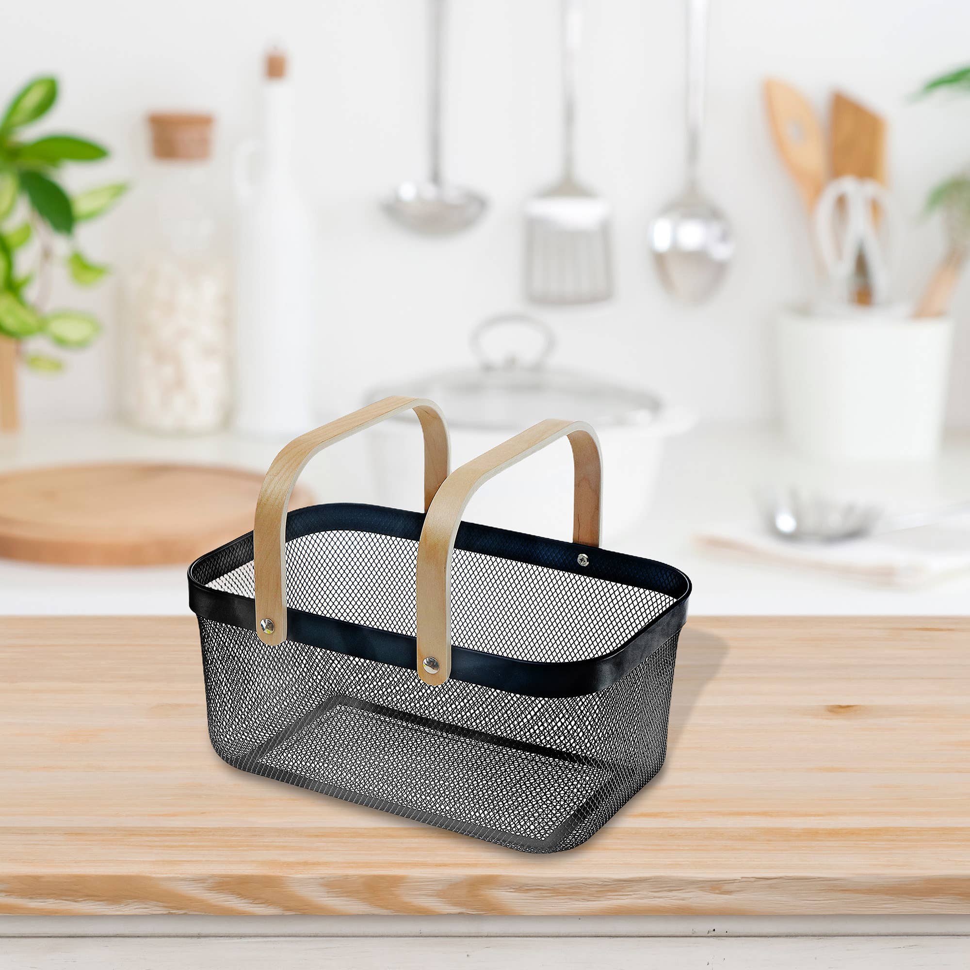 Black Rectangle Iron Mesh Storage Basket W/Handles for wholesale on Faire1