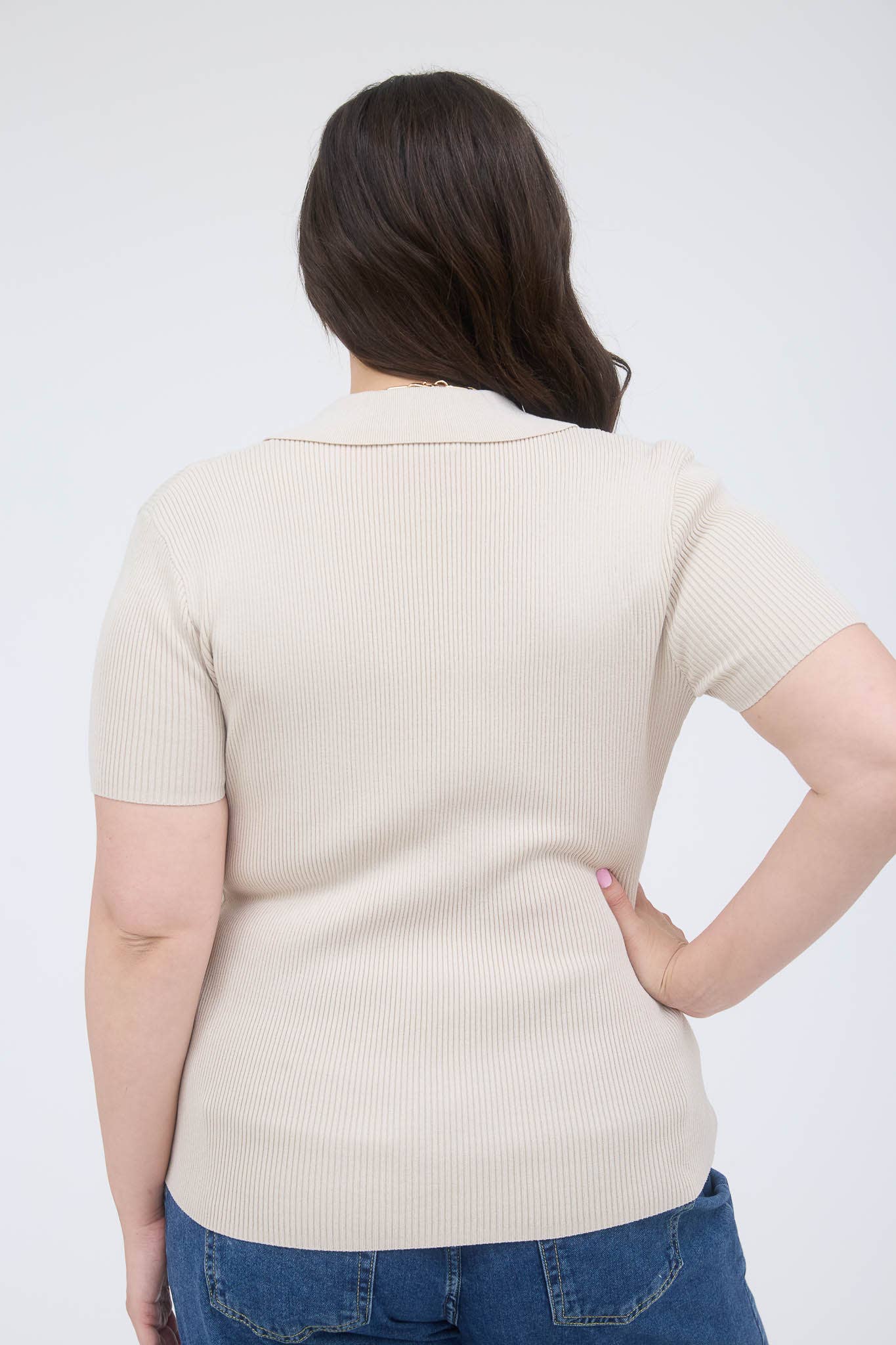 The Workshop Studio - Wholesale Knit Top - Women's - PLUS GOLD SNAP BUTTON SWEATER KNIT POLO23