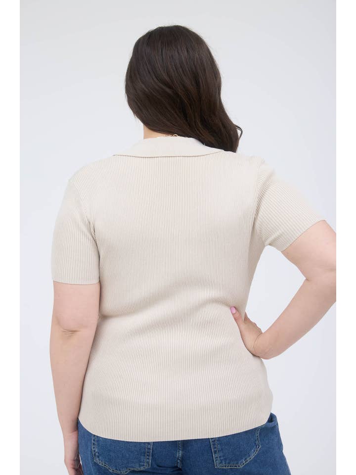 The Workshop Studio - Wholesale Knit Top - Women's - PLUS GOLD SNAP BUTTON SWEATER KNIT POLO23