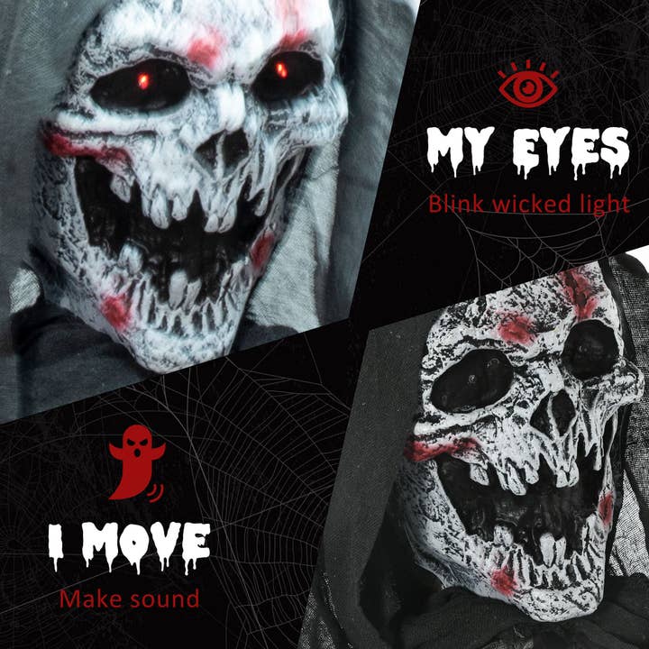 39F Inc. - Wholesale Outdoor Ornament/Decor - Outsunny 74' Life Size Outdoor Halloween Decorations Skeleton Witch, Animated Prop Animatronic Decor with Sound and Motion Activated, Light Up Eyes and Chest, Howling and Chain Sound4