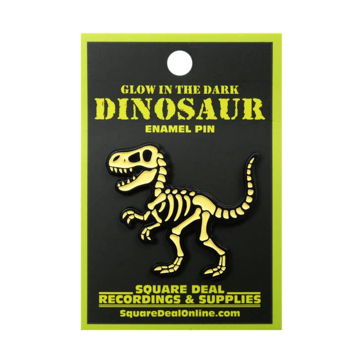 Enamel Pin - Dinosaur - Glow In The Dark T-Rex Skeleton for wholesale by Square Deal Recordings & Supplies