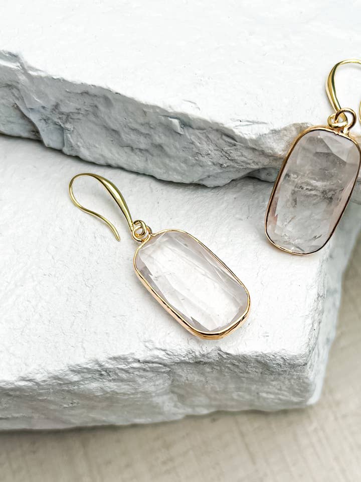 Quarz Rechteck Tropfen vergoldete Ohrringe für den Großhandel von Roc Jewellery