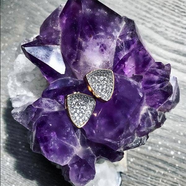 Statement Silver Earrings - Gold & Silver Concave Pave Studs for wholesale by Camille Jewelry