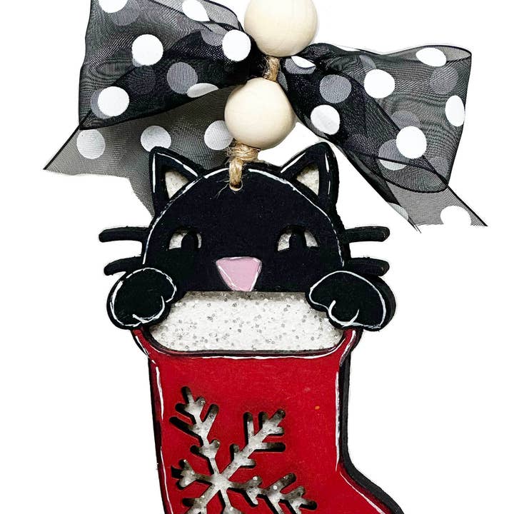 Calcetín de madera y bola de Navidad con forma de gato para colgar para venta al por mayor de Luldesign