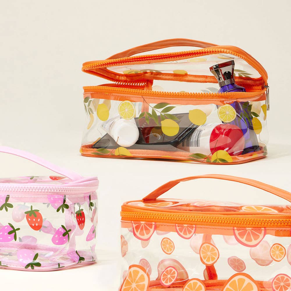 Sensibling Corp. - Wholesale Makeup/Cosmetic Bag - Top Handle Fruit Pattern Transparent Cosmetic Pouch Bag7