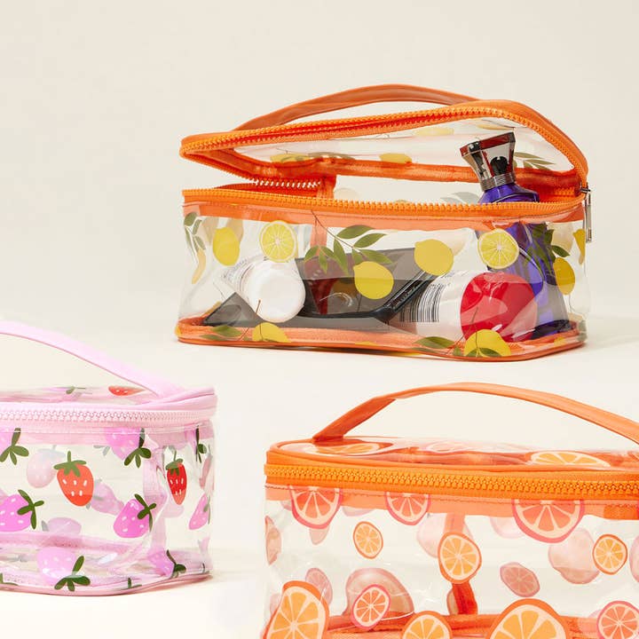 Sensibling Corp. - Wholesale Makeup/Cosmetic Bag - Top Handle Fruit Pattern Transparent Cosmetic Pouch Bag7