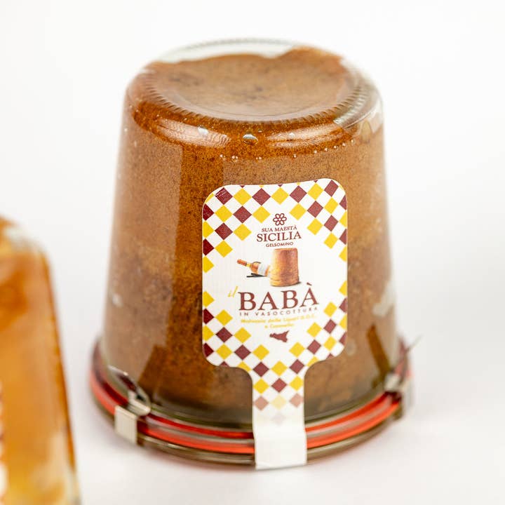 Babà with Malvasia delle Lipari DOC and Cinnamon in jar cooking for wholesale by Sua Maestà Sicilia