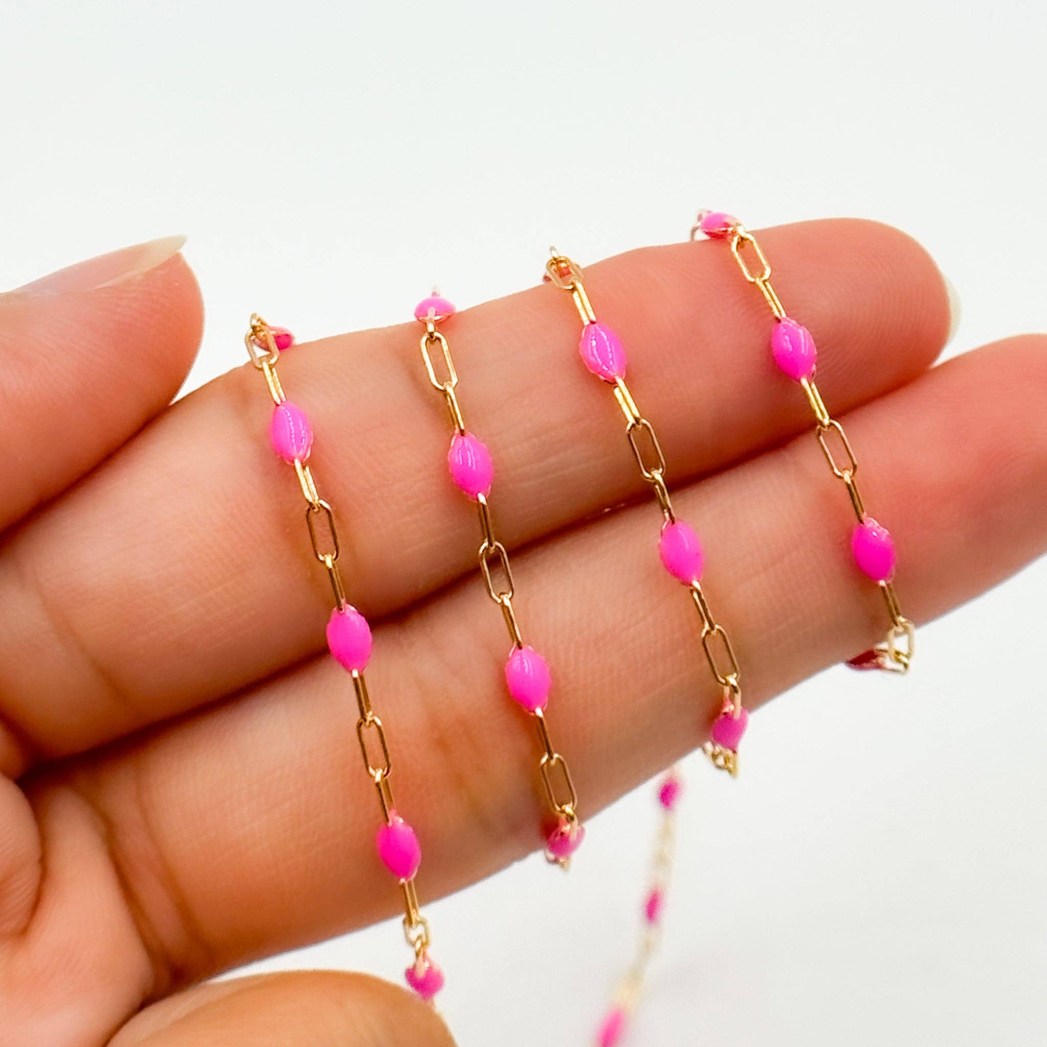 Jewels & Chains - Wholesale Link & Chain Necklace - V250-PKGF. 14k Gold Filled Pink Color Enamel Satellite Cable Chain0