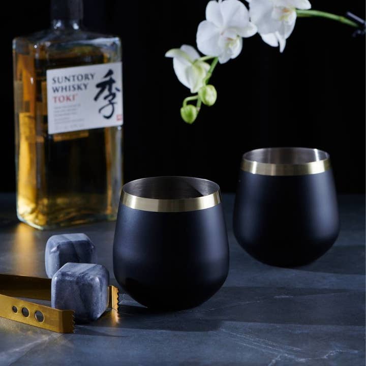 CLINQ - Wholesale Cocktail/Liquor Glass - Brass & Black Whisky Glasses