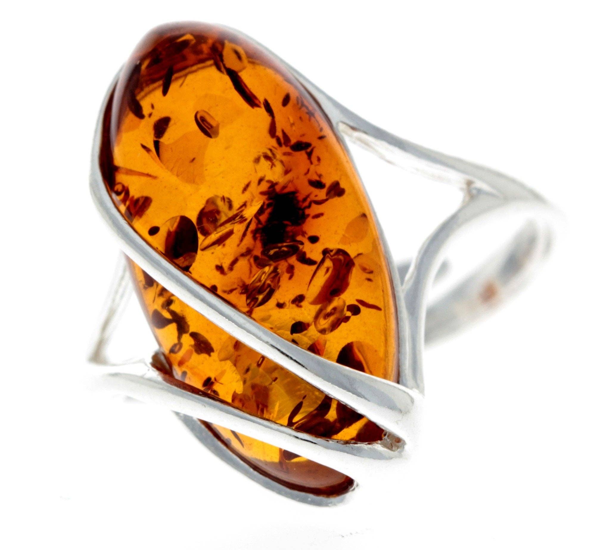 SilverAmber Jewellery - Wholesale Cocktail/Statement Ring - 925 Sterling Silver & Genuine Baltic Amber Adjustable Ring GL423A20