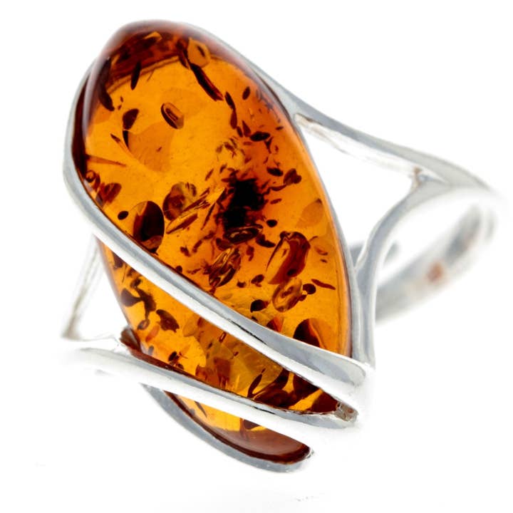 SilverAmber Jewellery - Wholesale Cocktail/Statement Ring - 925 Sterling Silver & Genuine Baltic Amber Adjustable Ring GL423A20