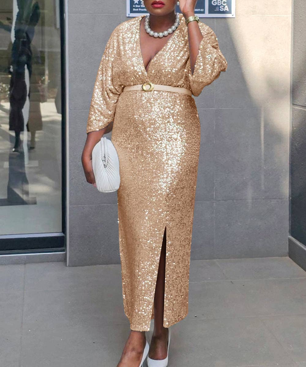 Aria Romance - Vente Robe – femme - Robe grande taille à sequins col en V5