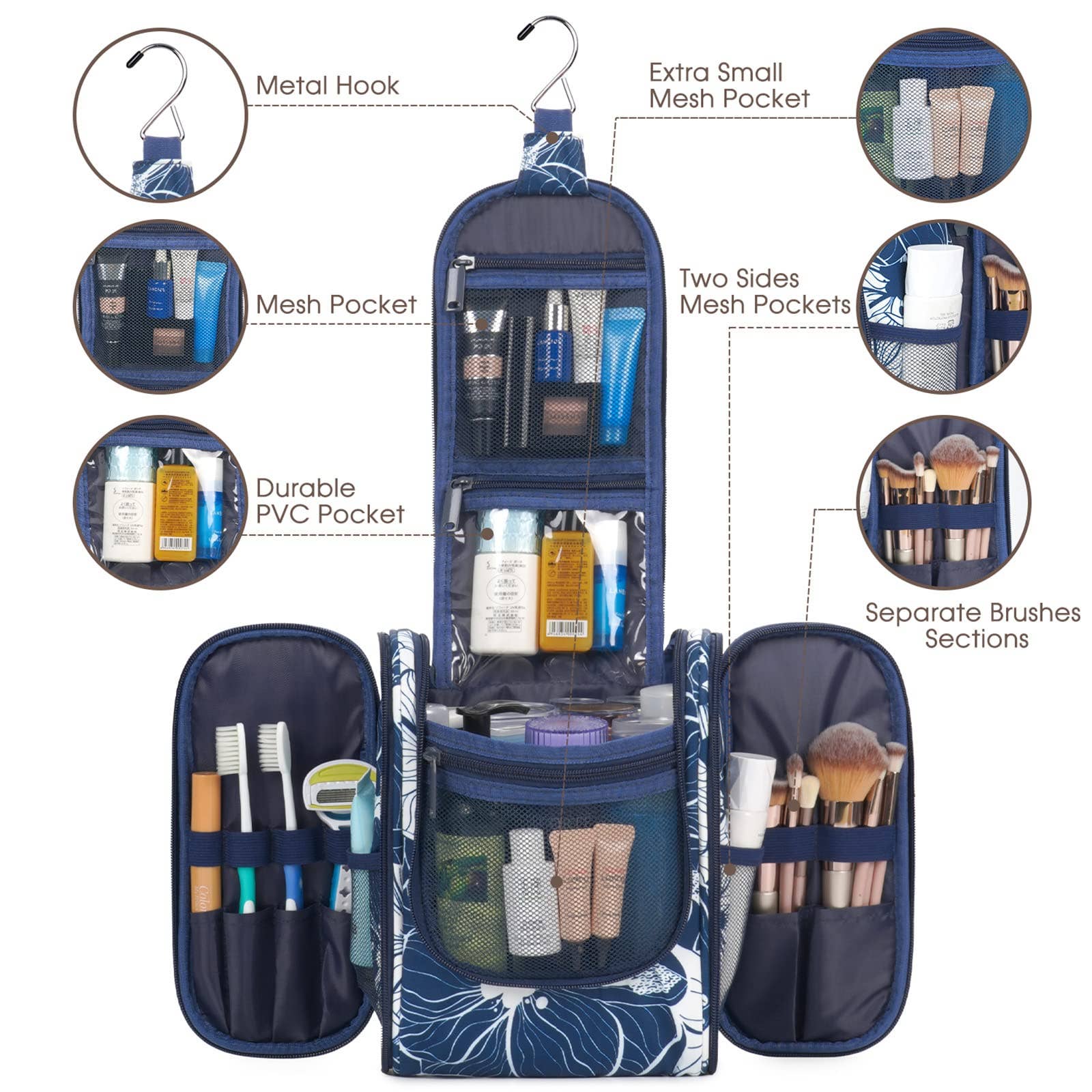 NARWEY INC - Wholesale Toiletry Bag - Women's - Large Hanging Toiletry Bag With Hook Cosmetics Organizer238